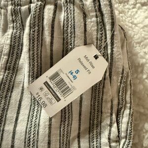 White with black pinstripe linen pant